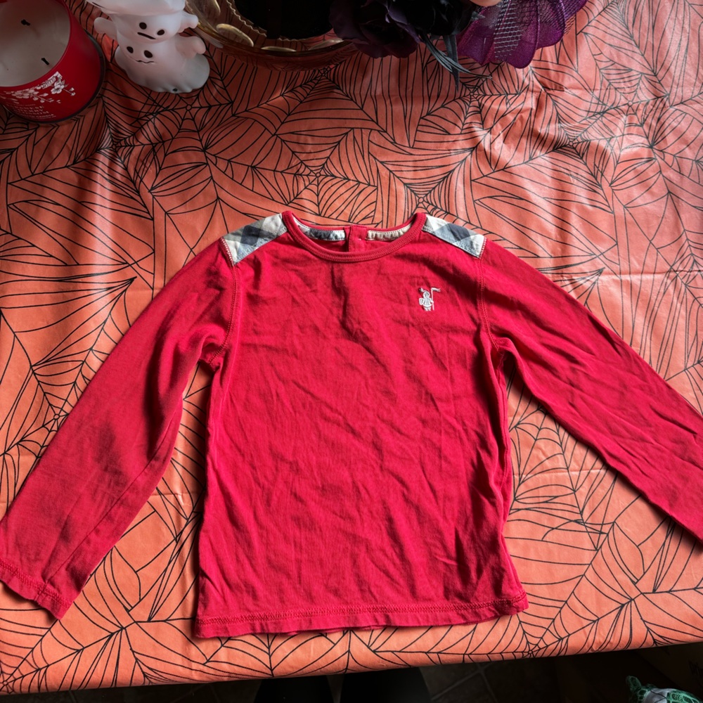 Burberry Red Nova Check Shoulders Long Sleeve Shirt Sz 3T
